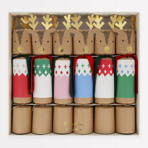 Woodland Jumper Reindeer Crackers, Pack of 6