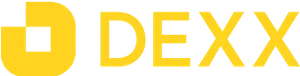 A rounded yellow rectangle with a square missing from the top left, followed by "DEXX" in yellow