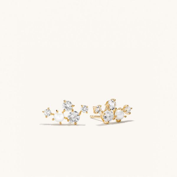 Mejuri Mini Pearl Topaz Climber Studs