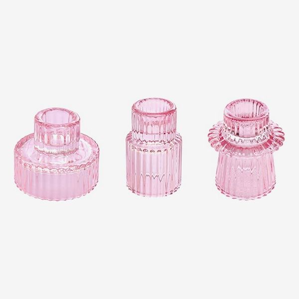 Vixdonos Taper Glass Candlestick Holders, Set of 3