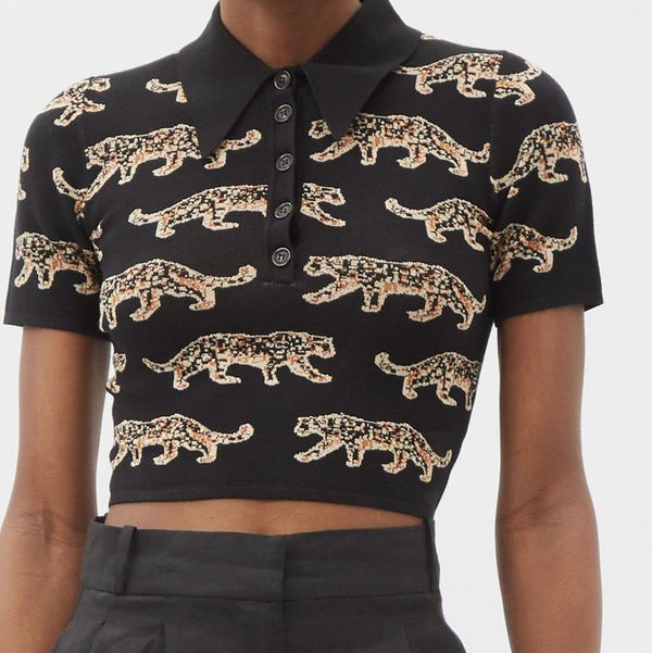 JoosTricot Leopard-Jacquard Polo Crop