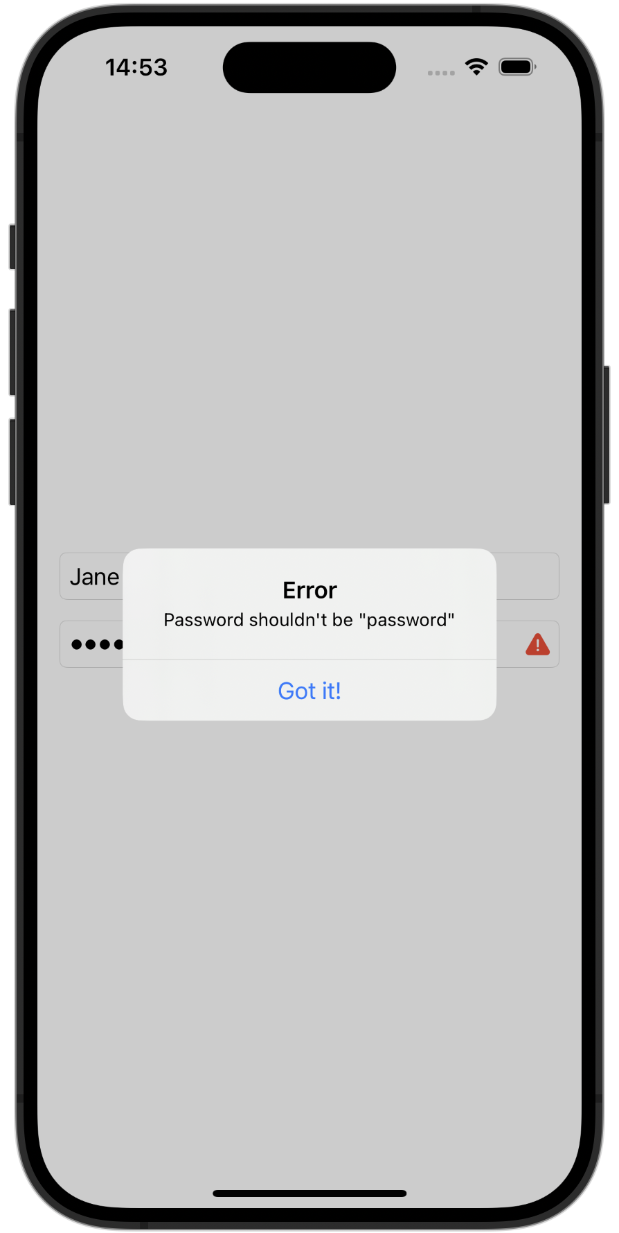 iOS application password error