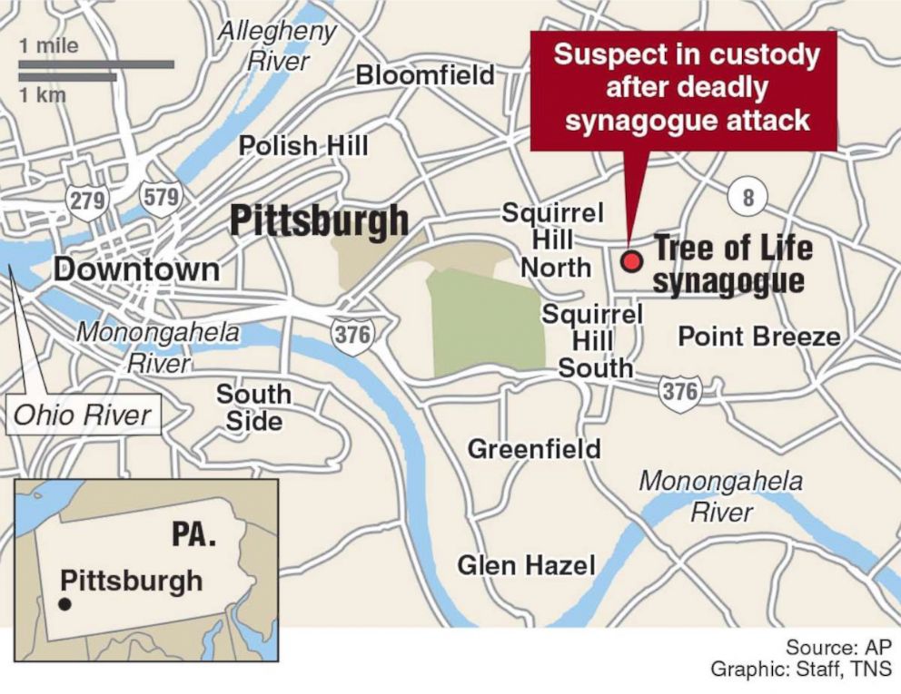 PHOTO: Locator map of deadly shooting in Pittsburgh synagogue.