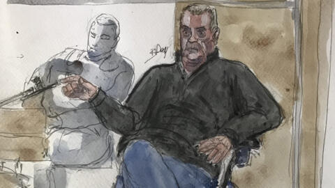 A court sketch created on September 17, 2024, shows Dominique Pelicot who is accused of drugging his wife so that he and dozens of other men could rape her in their home in Mazan, South France.