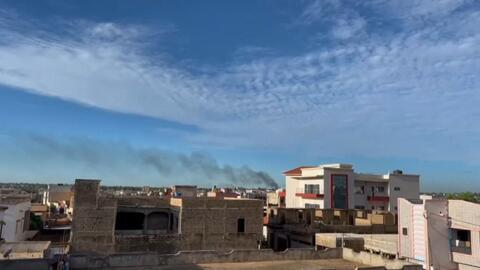 This video grab taken from an AFPTV video on September 17, 2024 shows a plume of smoke rising in Bamako as shots and detonations were heard.