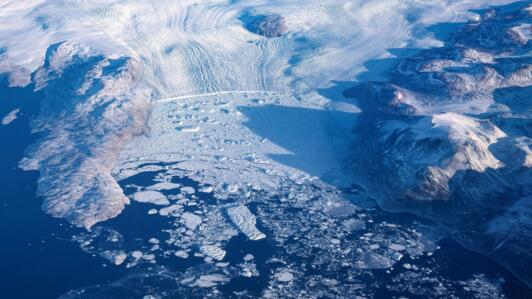 An aerial view taken on October 4, 2023 shows a glacier in northern Greenland.