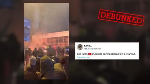 “The Turks burn the Israeli consulate in Istanbul,” reads the text in French on the post above. Social media accounts in recent days have been circulating a video showing the Israeli consulate in Istanbul on fire – allegedly set by pro-Palestininian demonstrators in response to Israeli airstrikes on Rafah. The video, however, is from 2023.