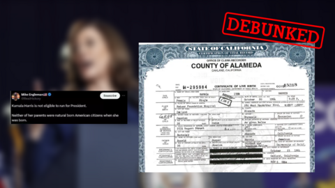 The image at the right features Kamala Harris’ birth certificate. At left, you can see one of the pro-Trump accounts on X  that have been circulating her birth certificate to support their false claims that she can’t serve as president because her parents were not US nationals.