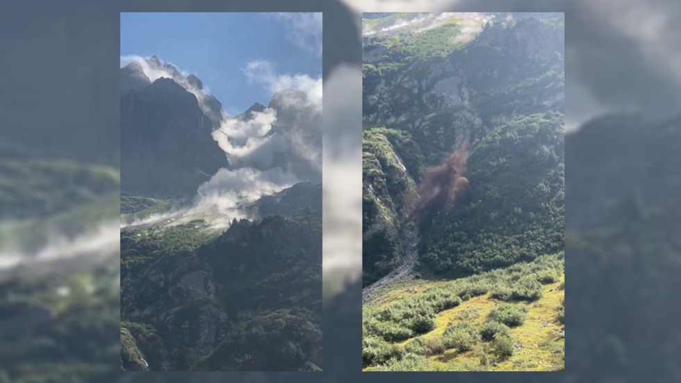 Screenshots taken from a video posted on Facebook show a massive rockslide on Sept. 10, 2024 on the Col de l’Encrenaz in the Aiguilles Rouges range in the French Alps.