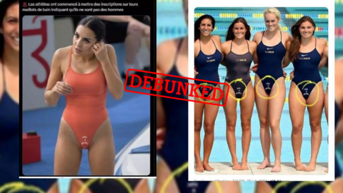 Photos published online on August 2 and July 28, 2024 are said to show Olympic swimmers wearing swimsuits emblazoned with the message “Not a dude!”. Turns out, these photos aren’t real, they were digitally altered.