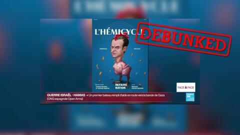 This is a doctored front page of the French magazine Hémicycle. It was included in a doctored clip from FRANCE 24.