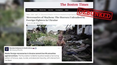 The Russian Embassy in South Africa shares an article from a disinformation site.