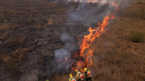 Vista aérea de un incendio en of Corumba, Mato Grosso do Sul State, Brasil, el 26 de junio de 2024.