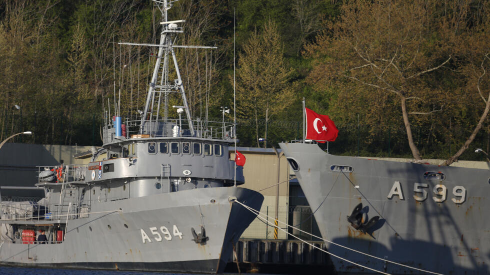 Turkish Navy vessels are docked at a military port base in the Bosporus strait, in the outskirts of Istanbul.