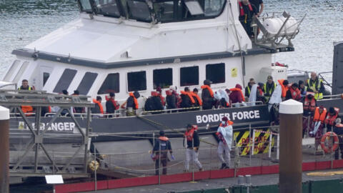 A group of people thought to be migrants are brought in to Dover from a Border Force vessel following a small boat incident in the Channel, in Dover, England, 16 September, 2024.