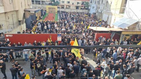 Funeral em Beirute de responsável do Hezbollah que morreu na véspera na explosão de um pager. Em 18 de setembro de 2024.