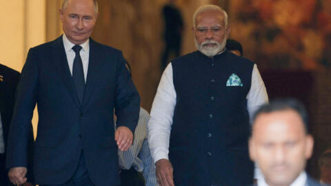 Russia's President Vladimir Putin bids farewell to India's Prime Minister Narendra Modi following their meeting at the Kremlin in Moscow, Russia July 9, 2024.