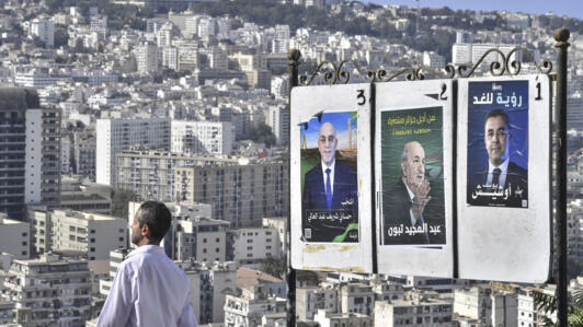 Electoral banners of presidential candidate, including President Abdelmadjid Tebboune, seen on 27 August 2024, in Algiers, Algeria.