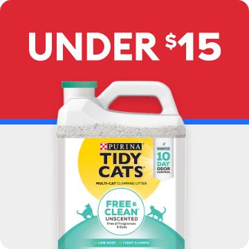 Under $15 message and Tidy Cats litter