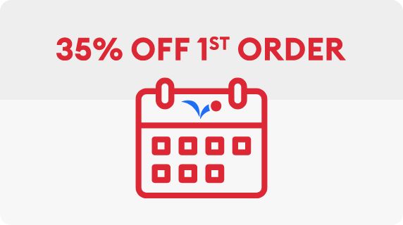 Calendar illustration with text: 35% OFF first order