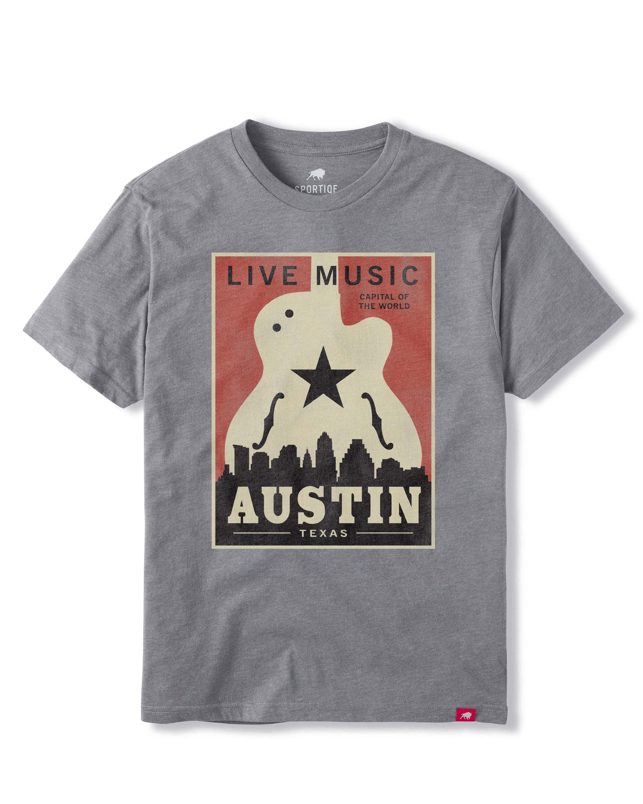 Austin Skyline Guitar Poster T-Shirt