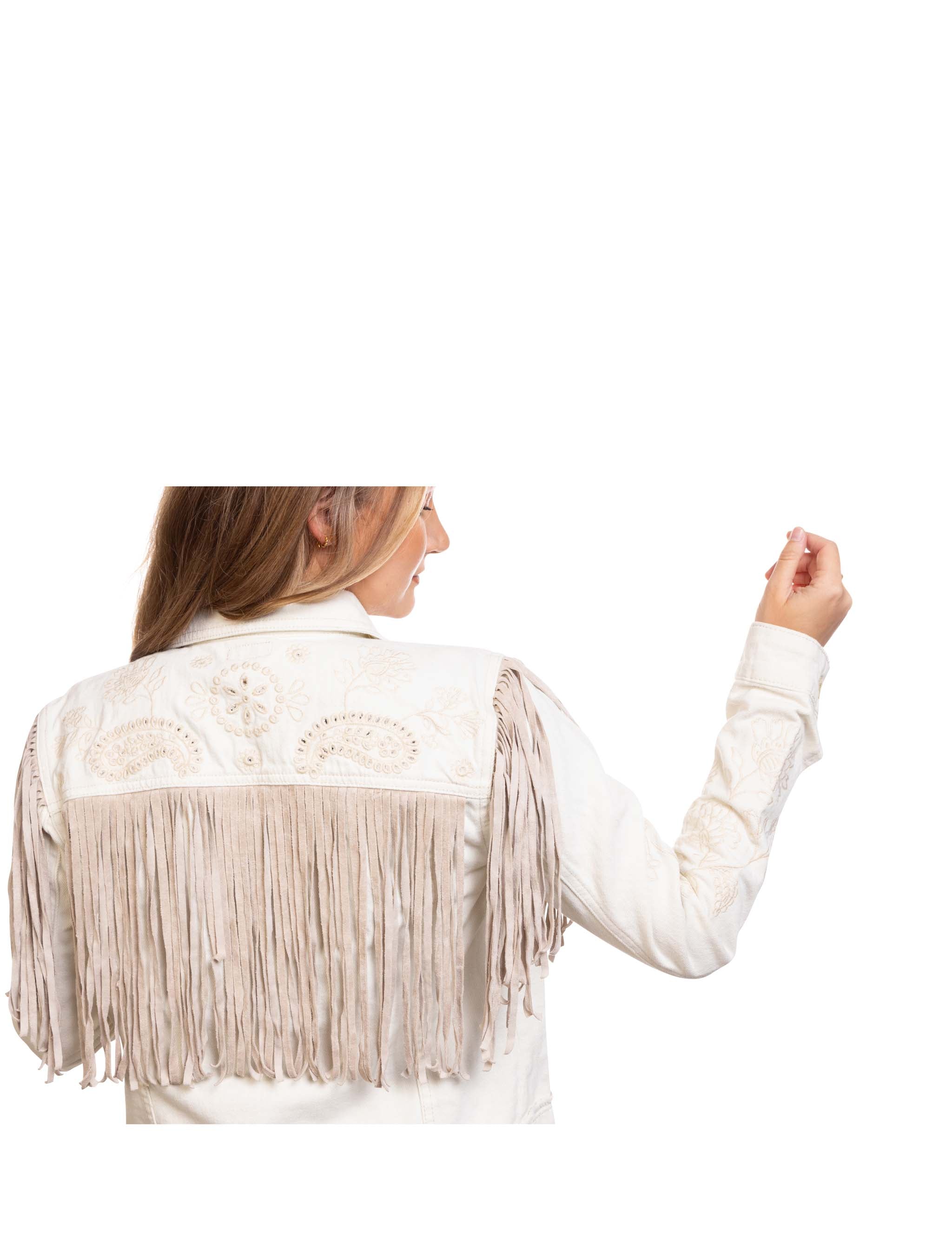 Women's Fringe Cream Denim Jacket