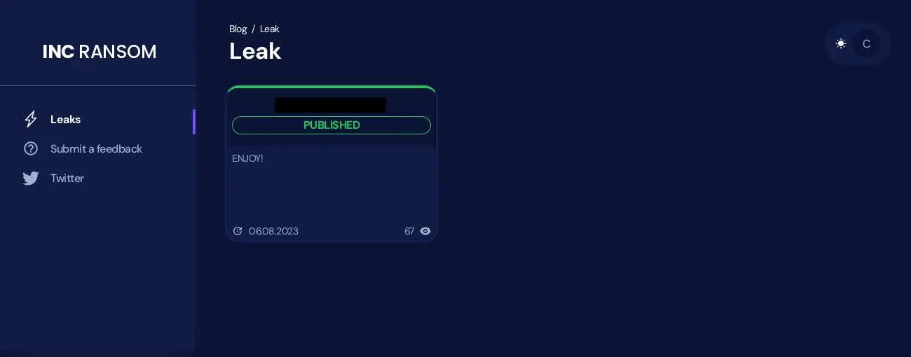INC Ransom TOR site in dark mode (Source: X)