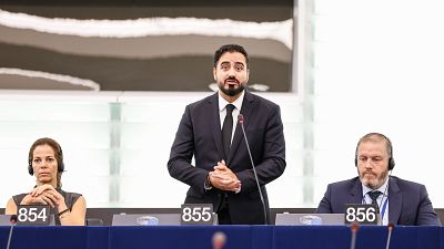 Nora Junco, Alvise and Diego Solier in the European Parliament. 