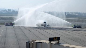 The first domestic flight in Syria since the fall of Bashar al-Assad's regime landed with honours in Aleppo, Syria, on 18.12.2024.