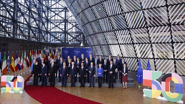 European Union leaders pose for a group photo as they celebrate 50 years of the European Council, 19 December, 2024