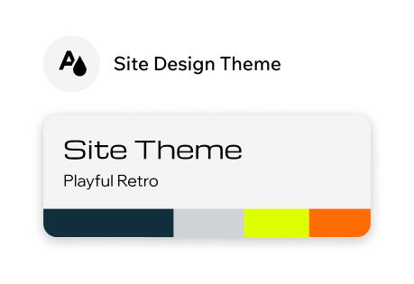 Ein Miniaturbild der Auswahl für das Website-Design von Wix zeigt das Design „Retro verspielt“ mit den Farben Schwarz, Grau, Gelb und Orange. 