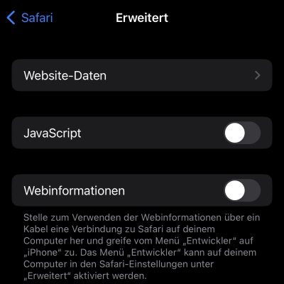 Viren auf iPhone: Javascript ausschalten 3