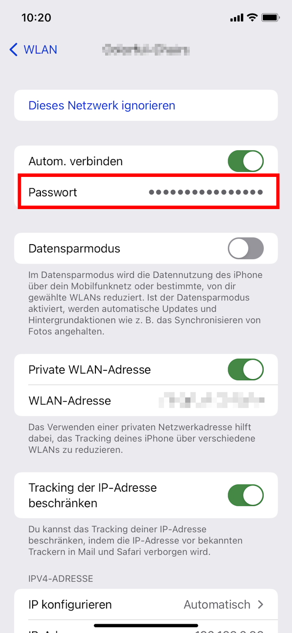 Detailinformationen eines WLAN in iOS 16