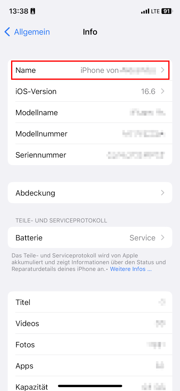 Screenshot Infos beim iPhone