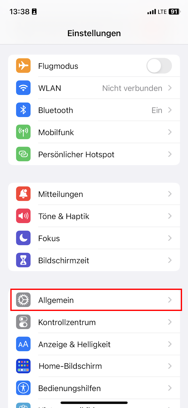 Übersicht „Allgemein“ in den iPhone-Einstellungen