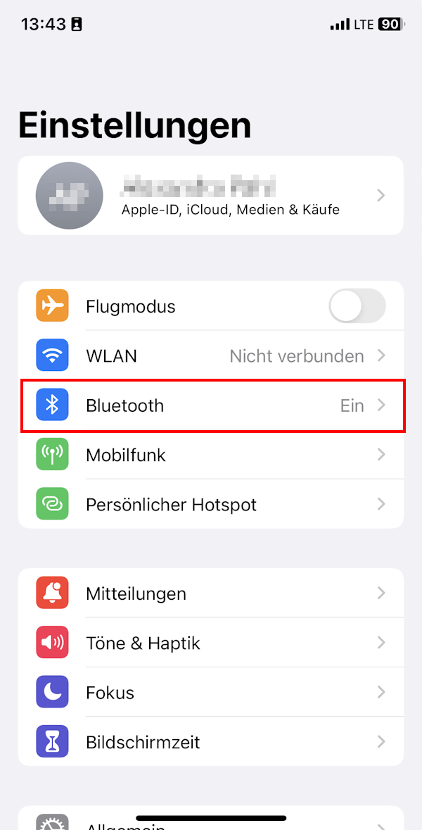 Übersicht „Einstellungen“ auf dem iPhone