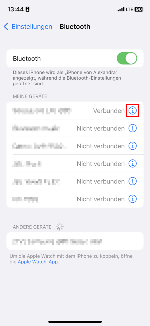 Bluetooth-Einstellungen auf dem iPhone