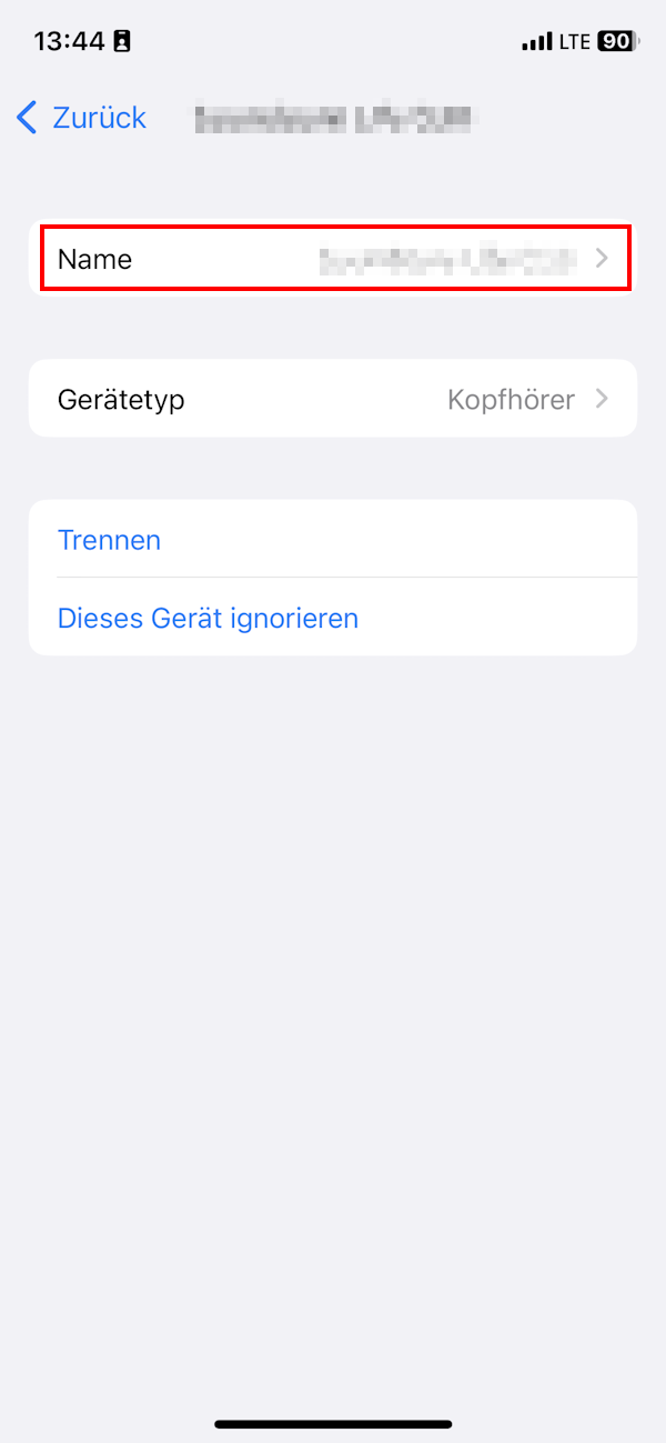 Screenshot Übersicht Aktionen bei einem verbundenen Bluetooth-Gerät