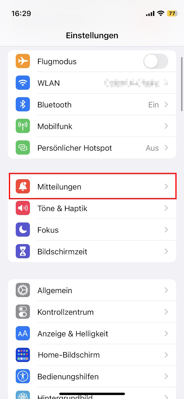 Einstellungen beim iPhone