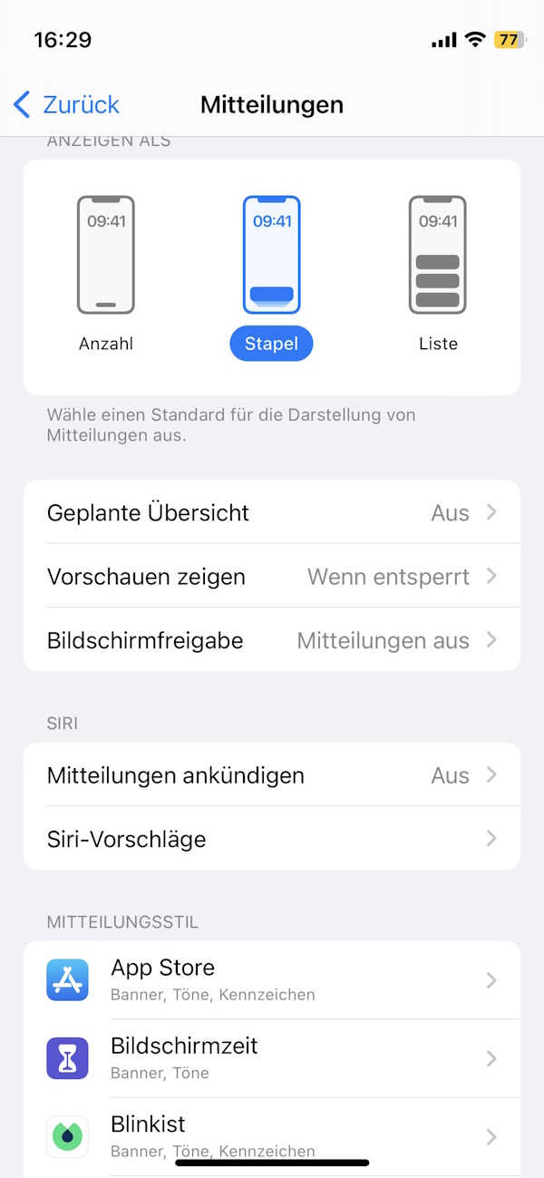 Einstellungen zu Mitteilungen beim iPhone