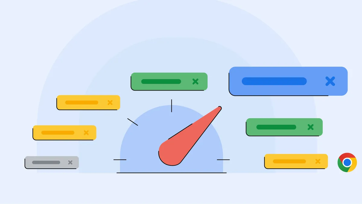 Cartoon speedometer pointing at various abstract chat boxes