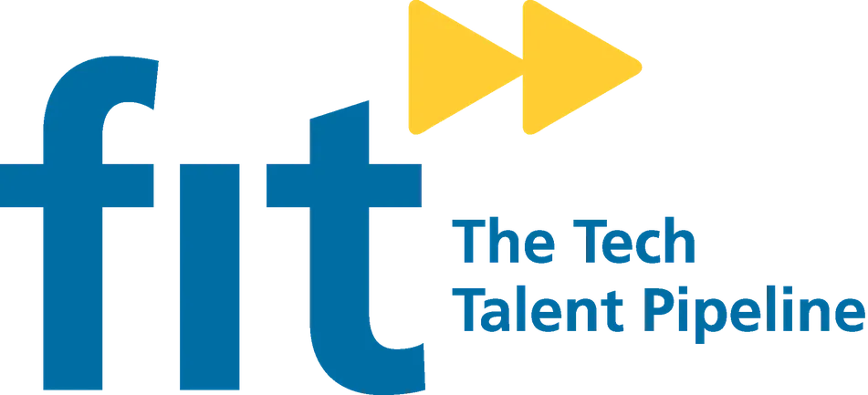 A logo that spells out 'fit: the tech talent pipeline' in blue letters