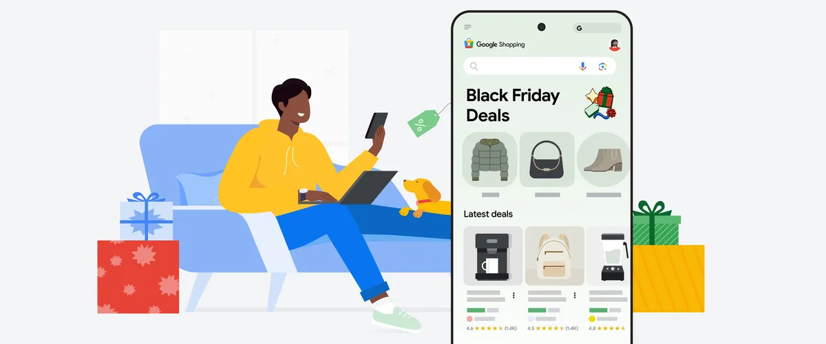 Hero image showing a shopper searching for Black Friday deals on a mobile phone