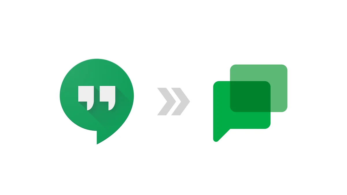 The Google Hangouts logo moving to the Google Chat logo.