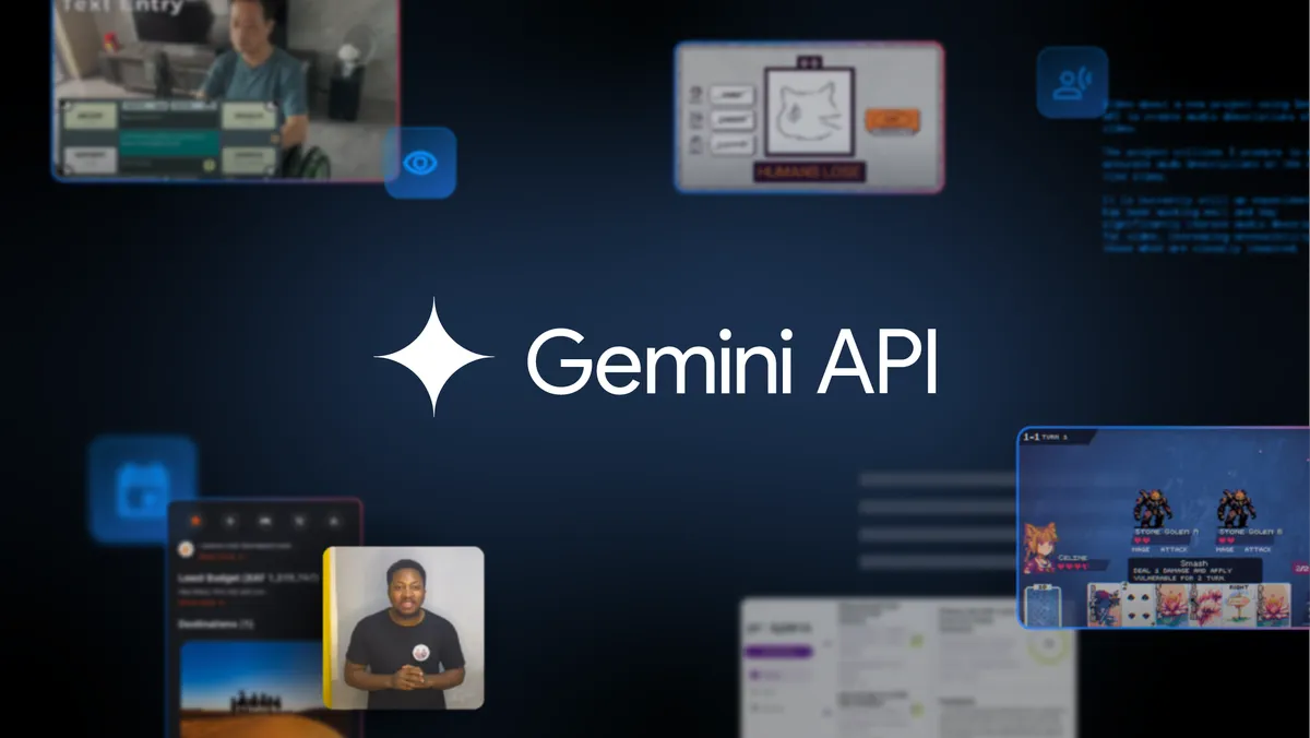 Gemini API logo surrounded by images of apps created with Gemini API