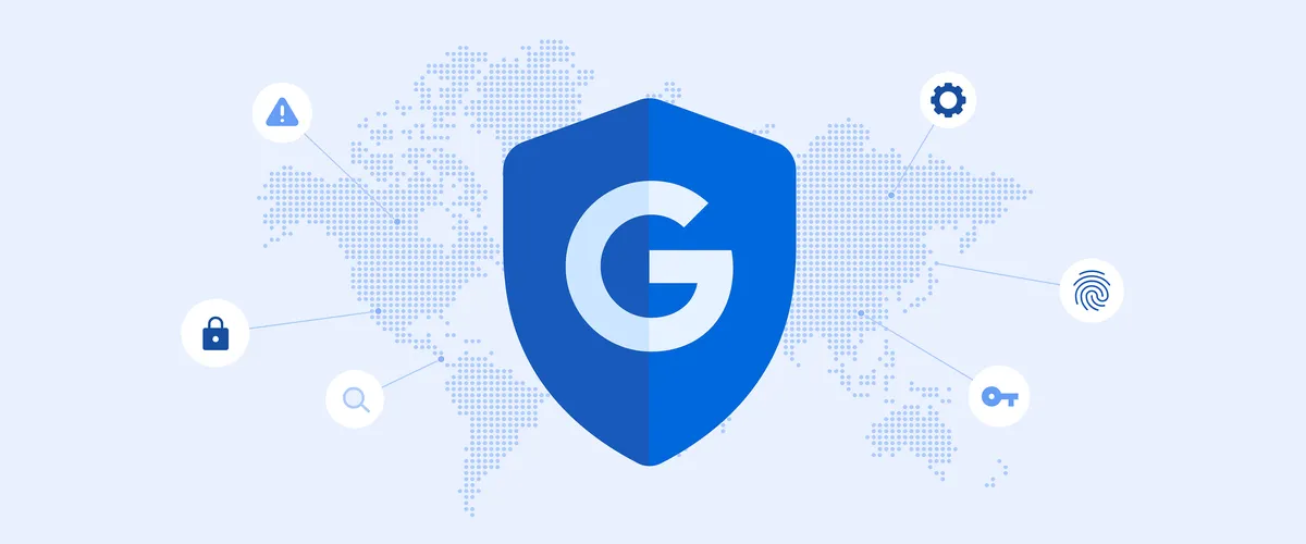 illustration of a blue shield with a "G" on it