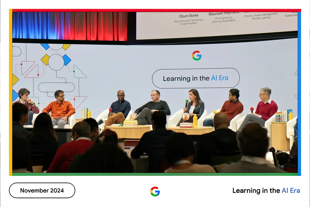 Panelists on stage at the Learning in the AI Era event