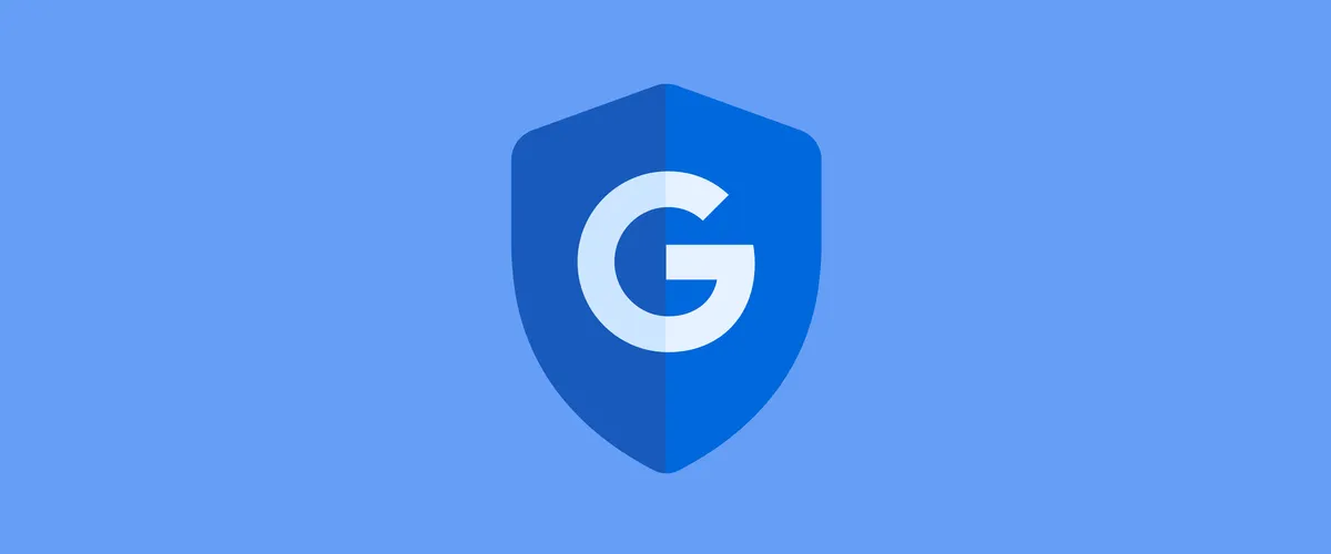 An illustration of a blue shield with a white G on a light blue background to symbolize Trust & Safety at Google