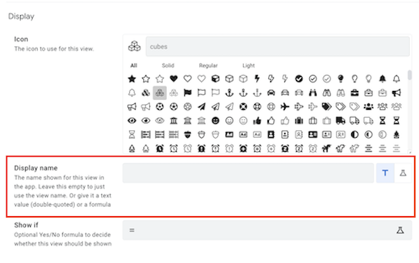 Display name app view setting