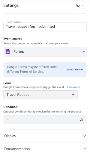 Event configuration settings